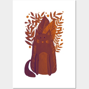 Cat and foliage - autumn palette Posters and Art